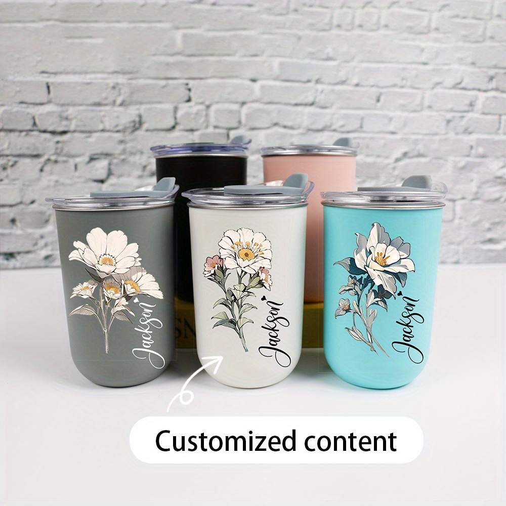 Coffee Equipment With Name - Gepersonaliseerde vintage witte bloemenroestvrijstalen beker, gepersonaliseerde