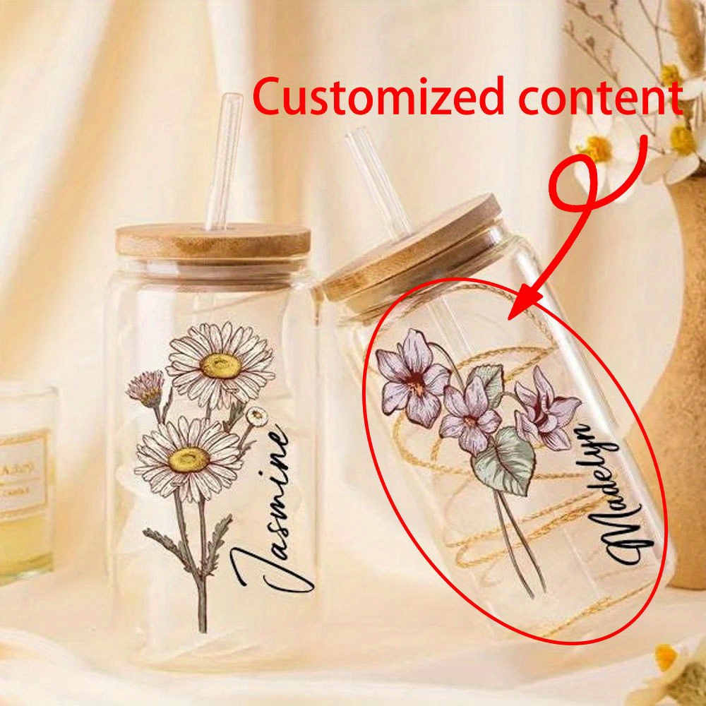 Coffee Equipment With Name - Gepersonaliseerde glazen beker met bloemenmotief, glazen